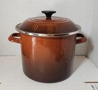 Le Creuset Black Brown Stock Pot W  Lid Enamel On Steel 6 Quarts 7 5    Tall