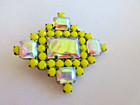 Magnificent Czech Vintage Style Glass Rhinestone Button   Yellow   Aurora