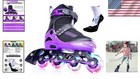 Adjustable Inline Skates With Light-up Wheels For Kids   Adults - Size M purple