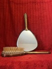 Vintage Vanity 2 Pc Heavy Gold And Silver Hand Mirror And Brush Set Art Deco