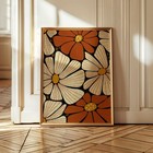 70s Retro Floral Poster  Boho Botanical Wall Art  Mid Century Modern Decor