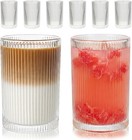 Set Of 6 Large Capacity Ribbed Glassware  17oz Vintage Clear Glass Tumbler  O   