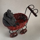 Vintage Red Wicker Doll Pram Baby Carriage Wheels Turn Victorian Buggy