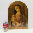 Vintage Madonna   Child Print On Gilt Wood Hanging Tablet Wall Plaque Italy