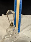 Vtg Czech Cut Glass Perfume Bottle Lucite Stopper Desna Stubbie Signed No Dauber