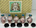 Set Of 5 Mini Pink Floral Enamel Chinese Cloisonne Vases With Carved Stands 2 5   