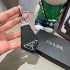 Prada Triangle Logo Saffiano Leather Metal Keychain Bag Charm Black