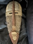 Vintage Hand Carved African Tribal Mask Wood With Metal Accents