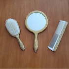 Vintage Brass Gilt Plated Vanity Mirror Brush Comb Set