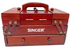 Vintage Wooden Fold Out Singer Sewing Box With Thread   Notions