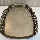 Vintage Ornate Filigree Vanity Mirror Oval Perfume Tray 14 5 Inches