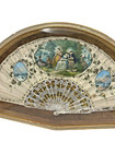 Antique 1800s French Painted Hand Fan Carved Mother Of Pearl Scene Framed