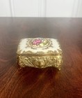 Vintage Jewelry Trinket Box Porcelain On Gold Gilt Ornate Blue Victorian Japan