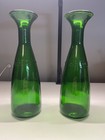 2 X Mcm Italian Trattoria Green Glass Wine Decanter Embossed Corelli 50 s - 70 s