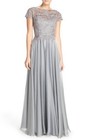La Femme Silver Lace Platinum Sparkle Satin A-line Gown Size 8  460