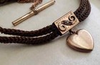 Victorian Mourning Fob Brown Woven Hair Gold Filled Ahb Co 17  Long Heart Dangle