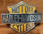 Vtg Baron Harley Davidson Logo Motorcycle Solid Brass Bikers Belt Buckle