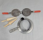 Vintage Scandinavian Nordic Ware Krumkake Iron With Wood Handle   2 Cone Rollers