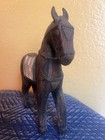 Small Vintage Hand Carved Wood Horse Statuette Pearl Inlay Chain Reins Accent