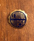 Vintage School Nurse Pin Blue With Gold Letters  i1 