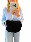 Vintage Black Astrakhan Fur Muff Karakul Lamb Real Fur Hand Warmer 1990s