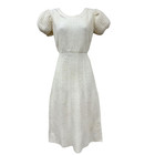 Vintage 1930s Ivory Hand Crochet Puff Sleeve Fit   Flare Dress