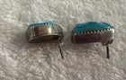 Signed  Navajo Turquoise Sterling Silver Earrings   Chunky Stone In Silver