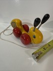 Vintage Kouvalias Wooden Bumble Bee Pull Toy Made In Greece Happy Yellow Jacket