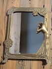 Vintage Brass Mirror Lady By The Lake Art Nouveau Style Vanity Tabletop Ornate