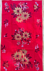 Vintage 50s Christmas Tea Towel Red Gold Poinsettia Ornaments Birds Bells  2 