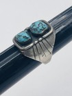 Antique Old Pawn Navajo Sterling Silver Double Turquoise Men s Ring Size 9 5