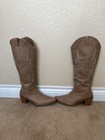 Taupe Faux Leather Western Boots With Flame Stitching  Size 10