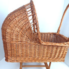 Vintage Brown Wicker Rattan Baby Doll Carriage Stroller Buggy Wood Wheels 23  T