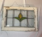 Antique Arts And Crafts Leaded Stained Glass Window 20x14 Floral Salvage