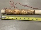 Vintage 15 5  Chinese Calligraphy Brush - Large Carved Bone Handle - Koi Fish