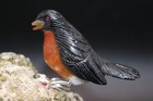 Peter Muller Hand Carved Obsidian Robin On Tourmaline Base
