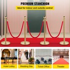 4pcs Gold Stanchion Posts Queue Pole With 3 Velvet Ropes Crowd Control Barrier