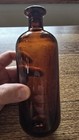 Antique Vintage Amber Brown Apothecary Pharmacy Glass Bottle With Cork Top