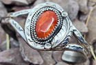 Navajo Sterling Silver Coral Vintage Native American Cuff Bracelet