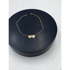 A   Z Vintage 14k Yellow Gold Double Heart Plaque Figaro Anklet Bracelet 9 