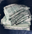Vintage Green And White Terrycloth Towel Set - 4 Bath Towels   5 Hand Towels