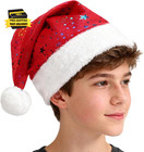 Santa Hat Red Christmas Hats With Stamping Colorful Stars White Plush Brim Pom-p
