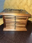 Vintage Coasters Wood Cork Brass   8 Set With Holder Mid Century Modern Decor