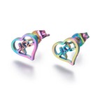 Stainless Steel Set Stud Earring Pendant Necklace Heart 17 7  Pin 0 8mm P476