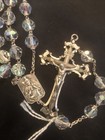 Vintage Catholic Sterling Silver   Large Crystal Aurora Borealis Rosary 23    Roma