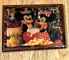 Vintage Disney Disneyland Mickey   Minnie Mouse Wood Lacquered Plaque 12x10 Htf
