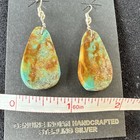 Navajo Native American Kingman Turquoise Slab Earrings Sterling Silver