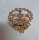 Vtg Hollywood Regency 4 Lipstick Holder Gold Metal Roses   Scrolls Shiny   Clean