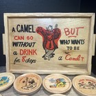 Vtg Funny Wooden Tray And Coasters Old Sayings Whimsical Funny Drinking Mcm