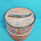 Vintage 60s 70s Wig Tote hatbox Mod Multicolor Floral Pattern Drop Handle Zip
